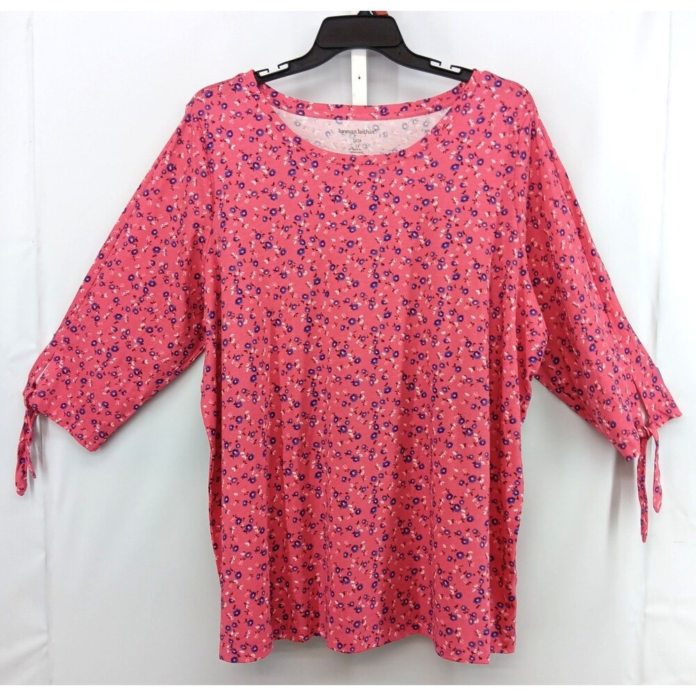 Woman Within Shirt Womens Size 1X Pink Floral 3/4 Sleeve Round Neck Top NWOT
